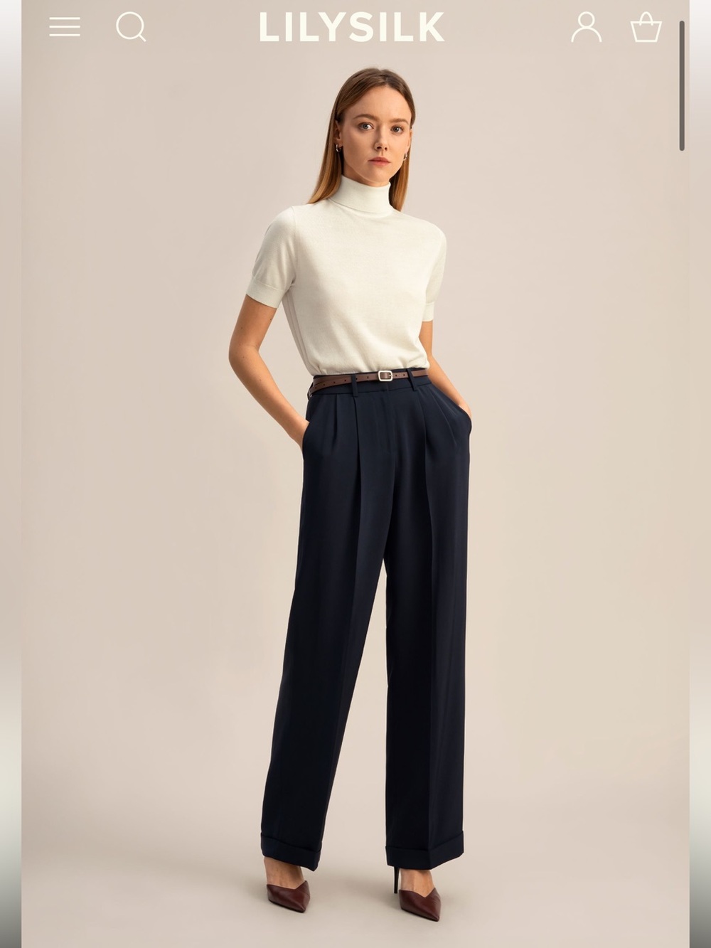 Lily silk Timeless Pleated Wide-Leg Dense Silk Trousers